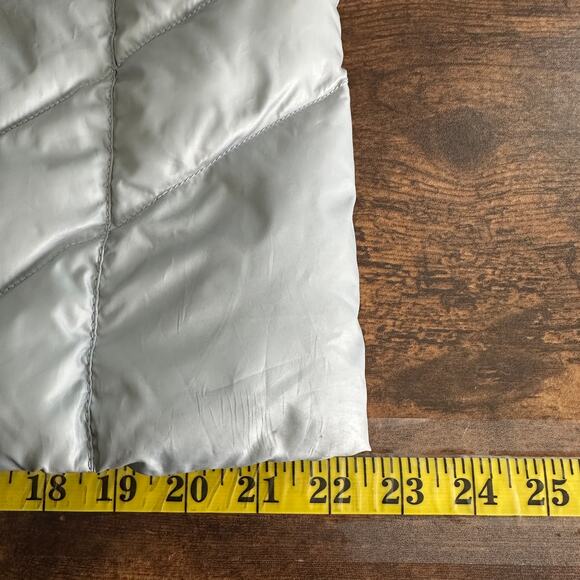 Lands End Down Feather Puffer Coat Sz Small Blue Gray Belted Gorpcore Travel EUC - Picture 8 of 14